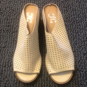 JC Cream Peep-Toe Mules